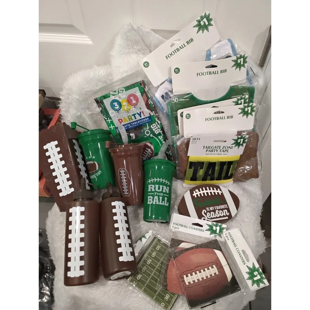 Football‎ Party Supplies Pack Cups Bibs Tape Coasters Tablecover